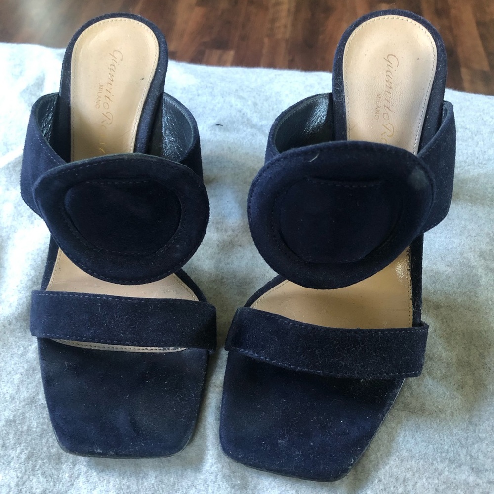 Gianvito Rossi Suede Navy Mules